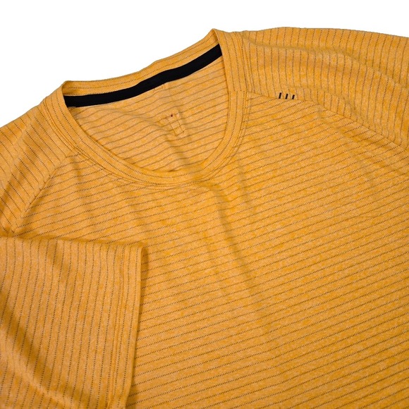 Lululemon‎ Men's Dry Sense Performance Stretch T-Shirt Orange Stripe Size L (?) - Picture 1 of 6